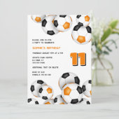 オレンジ色の黒サッカーボール女の子の誕生日 招待状 (スタンド正面)