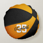 オレンジ色の黒チームカラーズガールボーイバスケットボールデカール ラウンドクッション (裏面)