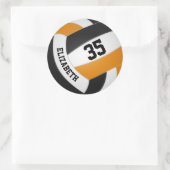 オレンジ色の黒チームカラー男の子バレーボール ラウンドシール (バッグ)