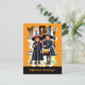 オレンジ色の黒ハロウィーンの挨拶フォトポストカード シーズンポストカード (スタンド正面)