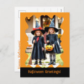 オレンジ色の黒ハロウィーンの挨拶フォトポストカード シーズンポストカード (正面/裏面)