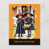 オレンジ色の黒ハロウィーンの挨拶フォトポストカード シーズンポストカード (正面)