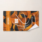 オレンジ色の黒バスケットボールチームカラーアスリート名 ハンドタオル (ハンドタオル)