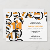 オレンジ色の黒バレーボールの女の子の男の子の誕生日パーティー 招待状 (正面)