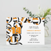 オレンジ色の黒バレーボールの女の子の男の子の誕生日パーティー 招待状 (スタンド正面)