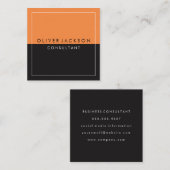 オレンジ色の黒2トーン(白縁ど) スクエア名刺 (正面/裏面)