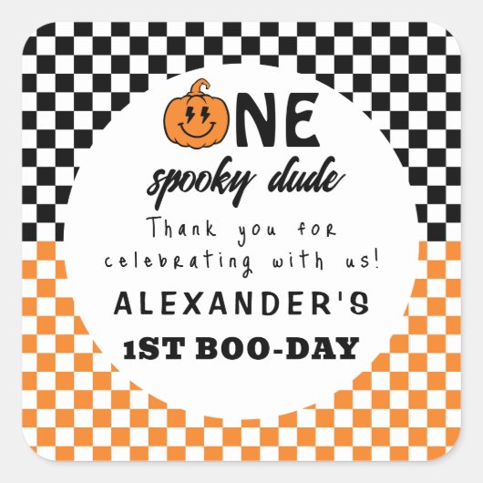 オレンジ色の1歳のハロウィンお誕生日おめでとう スクエアシール (正面)
