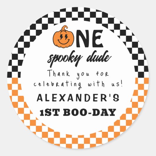 オレンジ色の1歳のハロウィンお誕生日おめでとう ラウンドシール (正面)