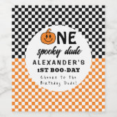 オレンジ色の1歳のハロウィンお誕生日おめでとう ワインラベル (シングルラベル)