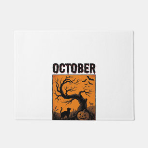 オレンジ色の10月ハロウィン ヴィンテージ スプーキーTシャツ デザイン ドアマット