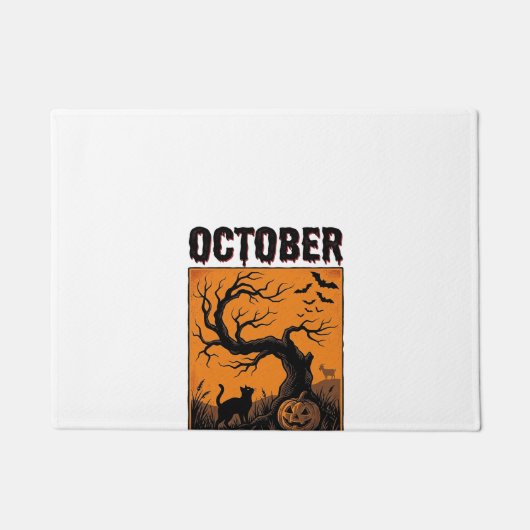 オレンジ色の10月ハロウィン ヴィンテージ スプーキーTシャツ デザイン ドアマット (正面)