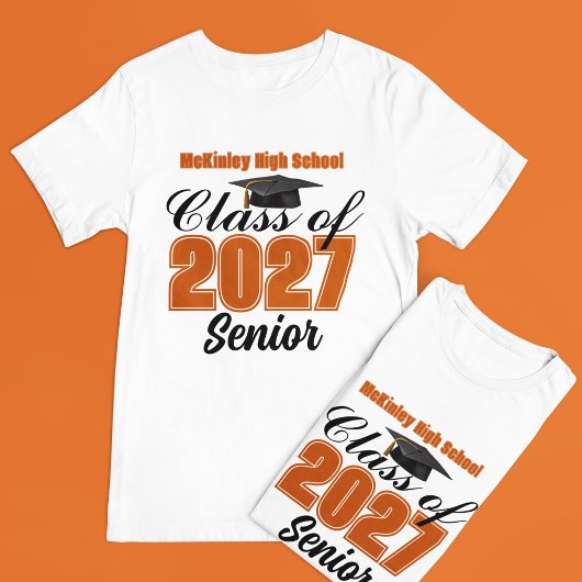 オレンジ色の2027年卒業予定 高校生向けカスタムデザイン Tシャツ