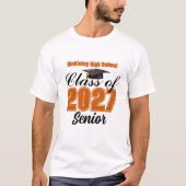 オレンジ色の2027年卒業予定 高校生向けカスタムデザイン Tシャツ (正面)