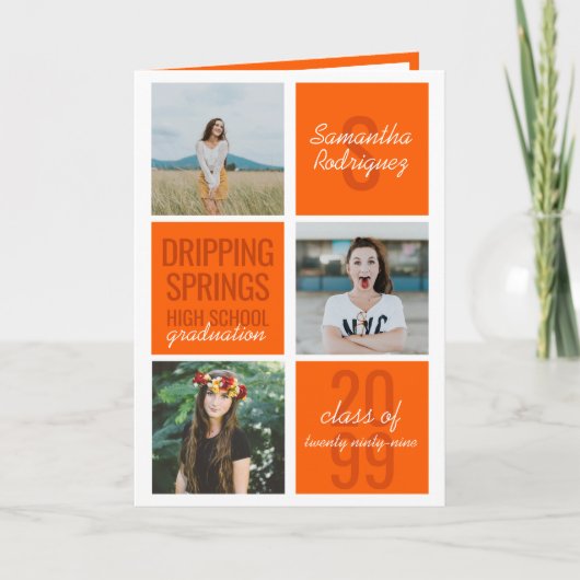 オレンジ色の4枚の写真が楽しめる卒業式招待状 招待状 (正面)