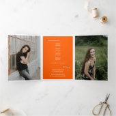 オレンジ色の5フォトおもしろいボックス卒業 三つ折り招待状 (内部)