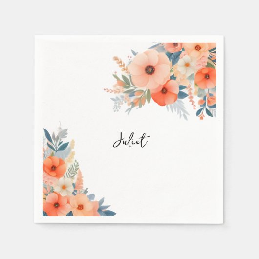オレンジ色の70年代80年代90年代ピンクカラフルな花嫁のシャワーパーティー スタンダードカクテルナプキン (正面)