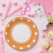 オレンジ色の8ビットハート紙プレート ペーパープレート (パーティー)