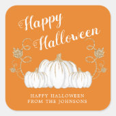 オレンジ色の かわいい かぼちゃ ハッピー ハロウィン スクエアシール (正面)