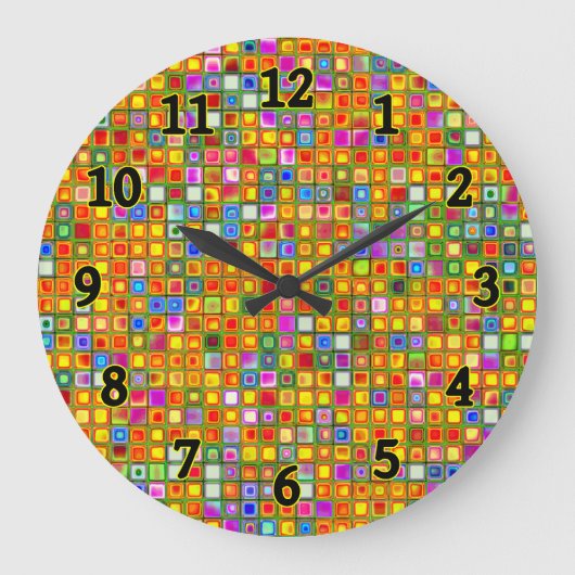 オレンジ色の「テラコッタ数々の」色のタイル模様 ラージ壁時計 (正面)