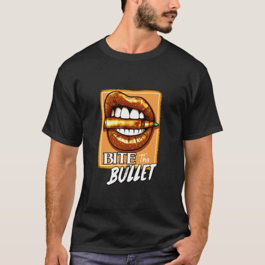 オレンジ色の「弾丸を飲み込め」オレンジグラフィック Tシャツ (正面)