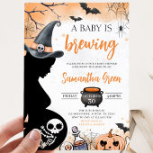 オレンジ色の「赤ちゃんができました」ハロウィンベイビーシャワー 招待状
