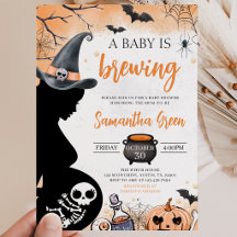 オレンジ色の「赤ちゃんができました」ハロウィンベイビーシャワー