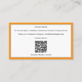 オレンジ色のACユニット加熱冷却Hvac名刺 名刺 (裏面)