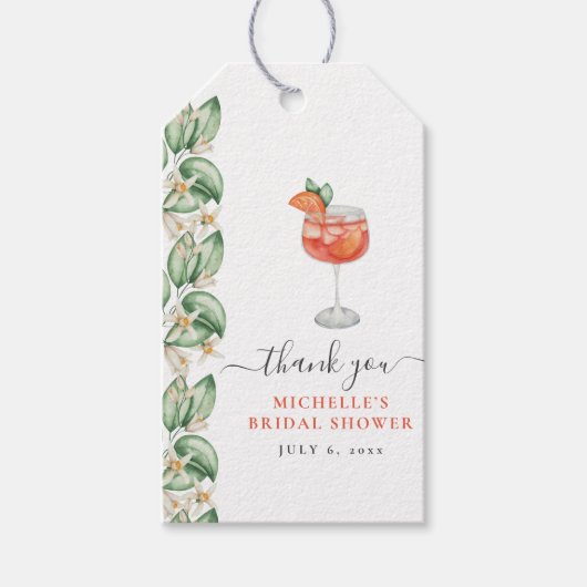 オレンジ色のAperolスプリッツ ブライダルシャワー ギフトタグ (正面)