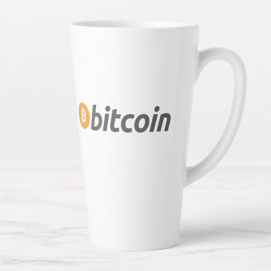 オレンジ色のBitcoinシンボルを持つ大きなBitcoinロゴ カフェラテマグ (右)