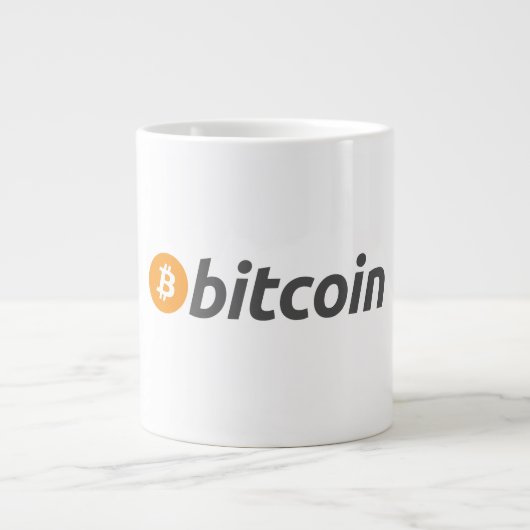 オレンジ色のBitcoinシンボルを持つ大きなBitcoinロゴ ジャンボコーヒーマグカップ (正面)