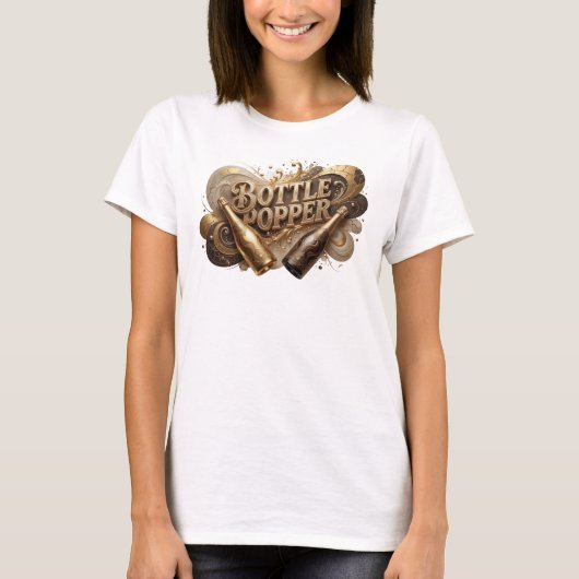 オレンジ色のBOTTLE POPPERプリントで主張する Tシャツ (正面)