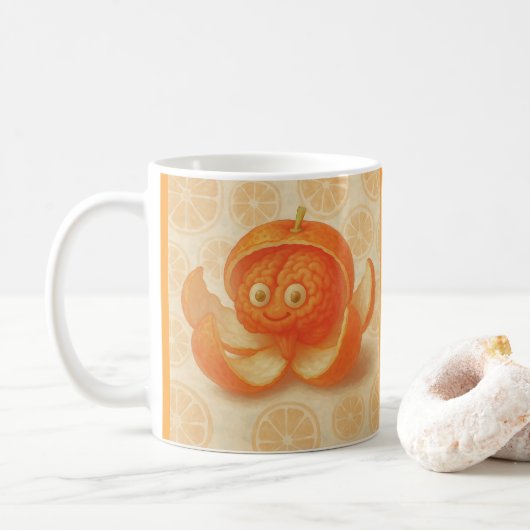 オレンジ色のBrain in Orange Water Color Art Mug コーヒーマグカップ (ドーナツ)