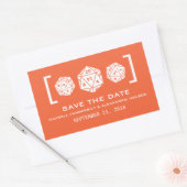 オレンジ色のD20サイコロ ゲーマー向け Save the Date ステッカー (封筒)