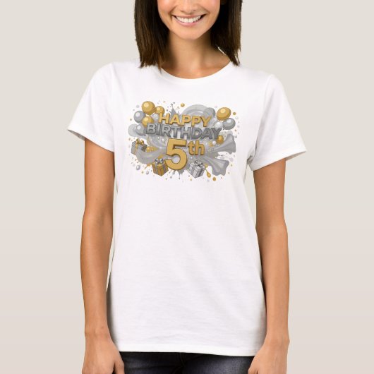オレンジ色のHAPPY+BIRTHDAY+5THカスタムTシャツ Tシャツ (正面)