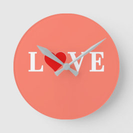 オレンジ色のLOVEとハートロマンエレガントチック ラウンド壁時計
