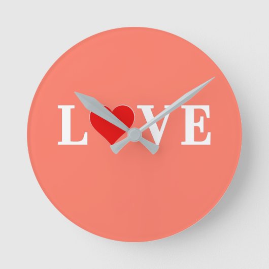 オレンジ色のLOVEとハートロマンエレガントチック ラウンド壁時計 (正面)