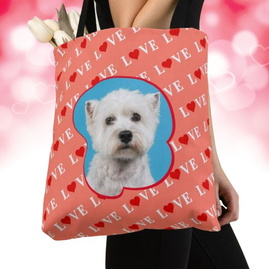 オレンジ色のLOVEモダンエレガントカスタム写真 トートバッグ