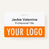 オレンジ色のPVC名バッジ（クリップラニヤードまたはリール付き） バッジ (正面)