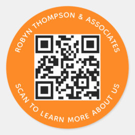 オレンジ色のQRコードステッカーカスタムビジネス名ラウンド ラウンドシール