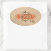 オレンジ色アールデコ忘却スペルグラフィック 楕円形シール (バッグ)