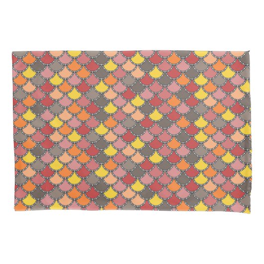 オレンジ色イエローピンク灰色パタはかりで測ーン 枕カバー (正面左)