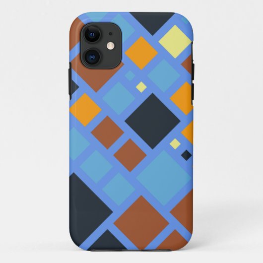 オレンジ色イエローブラウンレトロモダンの正方形パターン Case-Mate iPhoneケース (裏面)