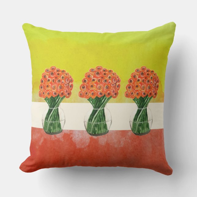 オレンジ色イタリアン黄色ラヌンキュラス水色 アウトドアクッション (正面)