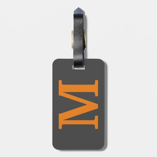 オレンジ色イニシャル文字/モノグラム ラゲッジタグ (裏面縦)