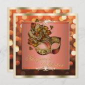 オレンジ色エレガントの輝くライト《写真》ぼけ味仮装 招待状 (正面/裏面)