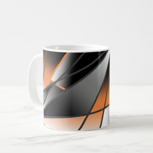 オレンジ色グラデーション塗り潰し機械的デザイン コーヒーマグカップ (正面左)