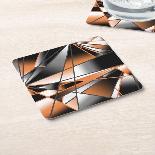 オレンジ色グラデーション塗り潰し機械的デザイン スクエアペーパーコースター (アングル)