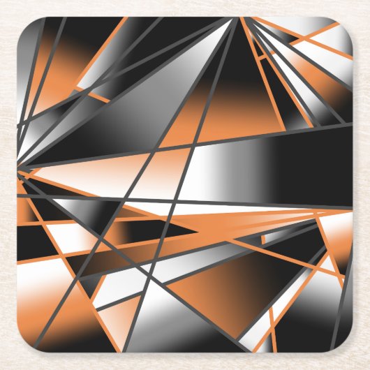 オレンジ色グラデーション塗り潰し機械的デザイン スクエアペーパーコースター (正面)