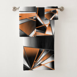 オレンジ色グラデーション塗り潰し機械的デザイン バスタオルセット