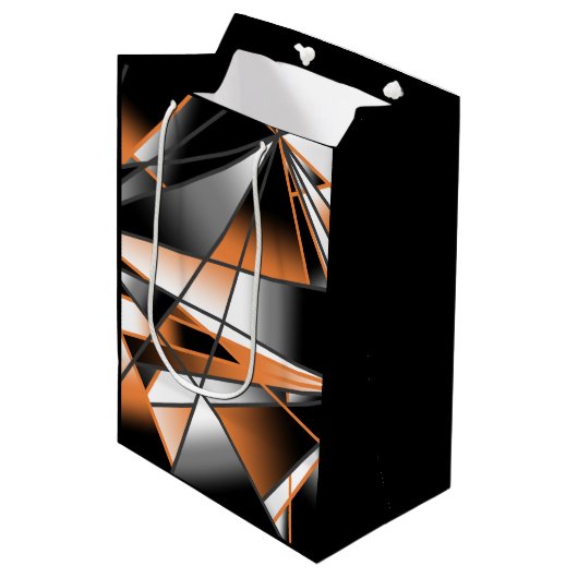 オレンジ色グラデーション塗り潰し機械的デザイン ミディアムペーパーバッグ (正面アングル)